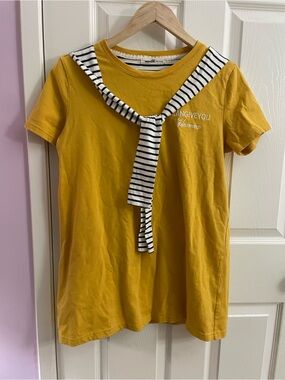 Mustard Yellow Short Sleeve Tee with Nautical Stripe Accent